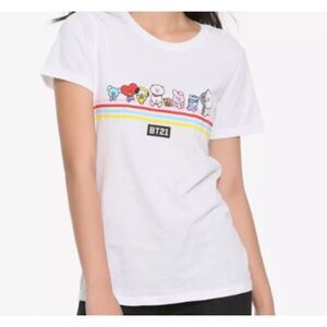BTS BT21 Line Friends Stripes White T-Shirt Size Medium NWT